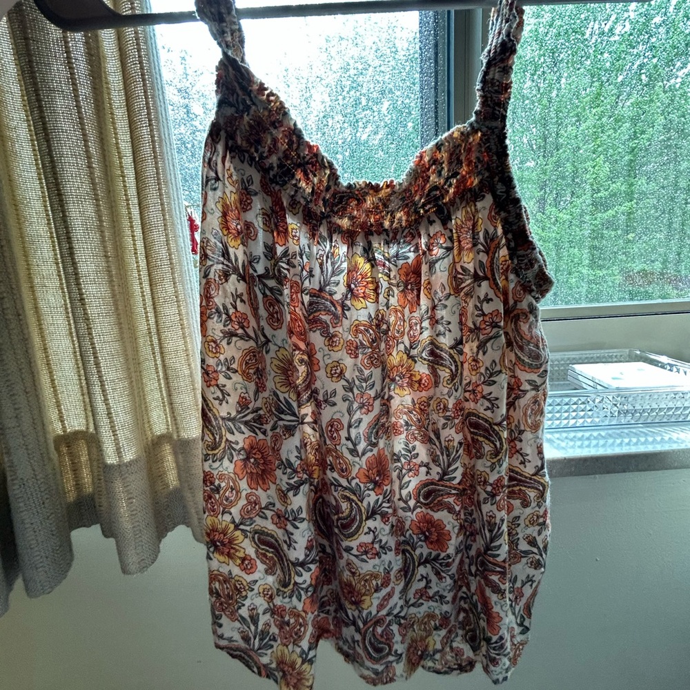 Patrons of Peace Smocked Orange and Brown Tank Top